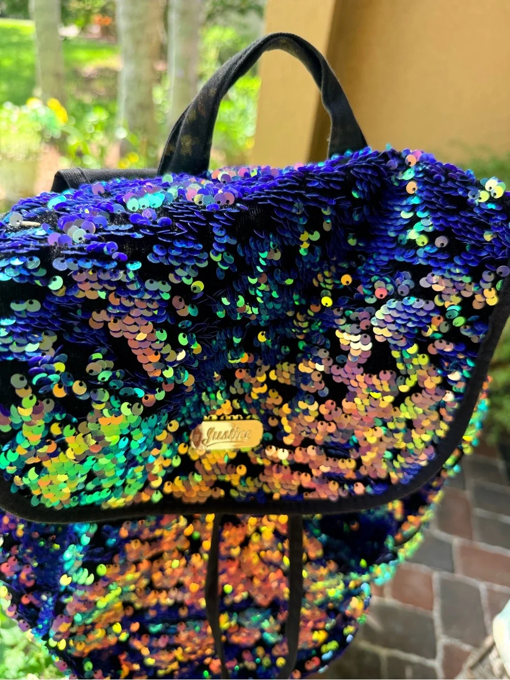 Justice Iridescent Sequin Backpack in Blue and Multicolor